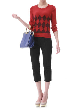 0.7折最后清仓EQ:IQ专柜正品黑蓝色竖线装饰显瘦7分小脚裤吊牌150