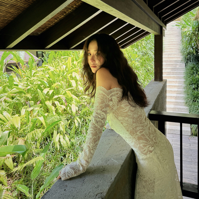 法式浪漫软蕾丝唯美花边露肩上衣