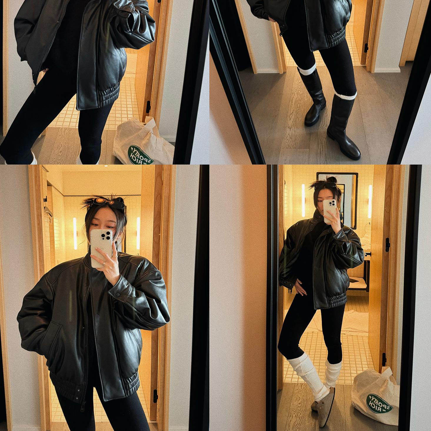 超柔环保皮夹克夹棉外套