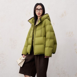 外套 泡芙连帽90%鸭绒羽绒服女加厚宽松保暖绿色冬装 2025冬季 新款