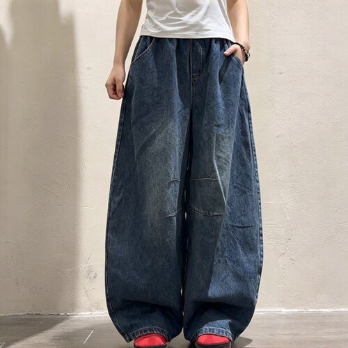 秋新欧版显瘦阔腿牛仔休闲裤女