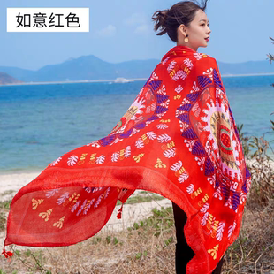 沙滩披肩防晒纱巾丝巾女夏天旅游拍照民族风海边度假围巾百搭薄款