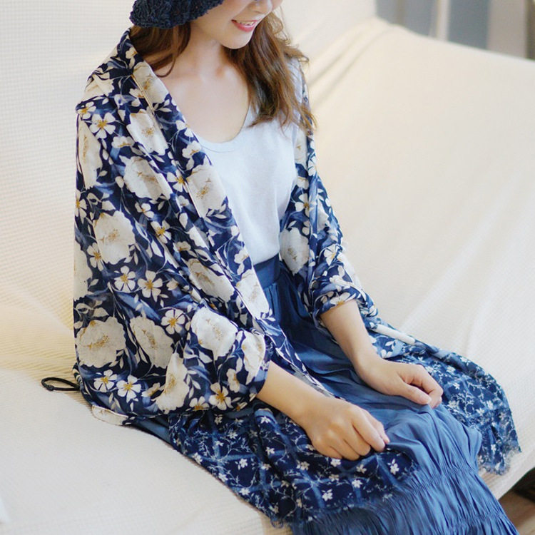 外贸日系棉麻围巾女春夏季百搭多功能旅游防晒披肩外搭丝巾薄纱巾