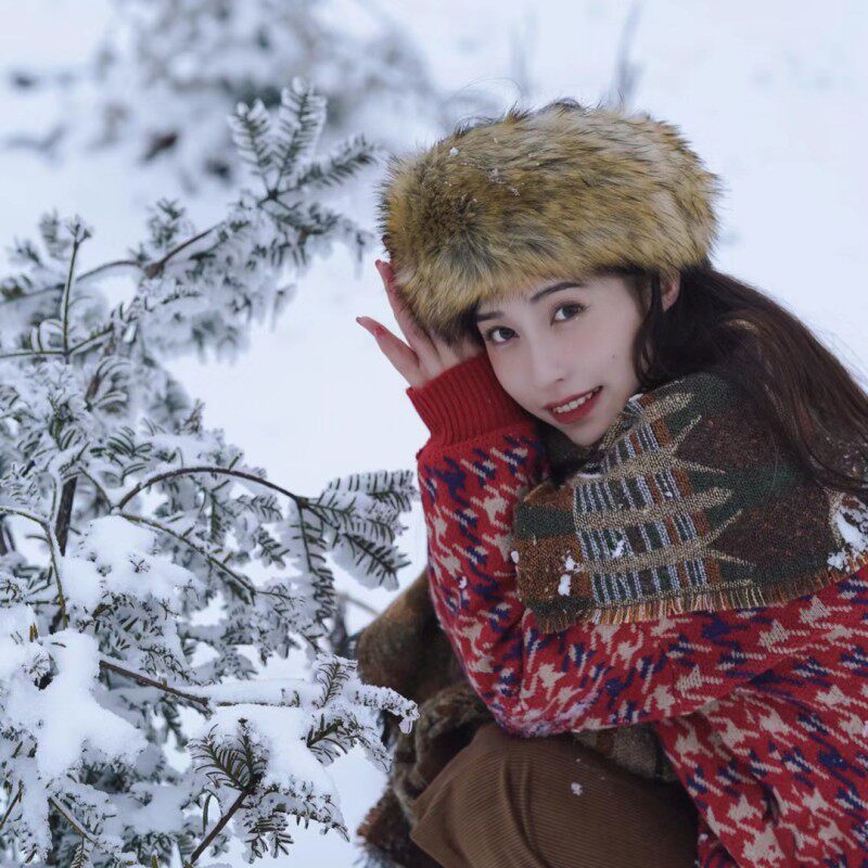 日系仿狐狸毛冬帽女户外大西北新疆旅行冬季毛绒加厚保暖帽雪地帽