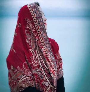 民族风披肩 云南丽江西藏旅游拍照斗篷 防晒红色丝巾 沙漠围巾女