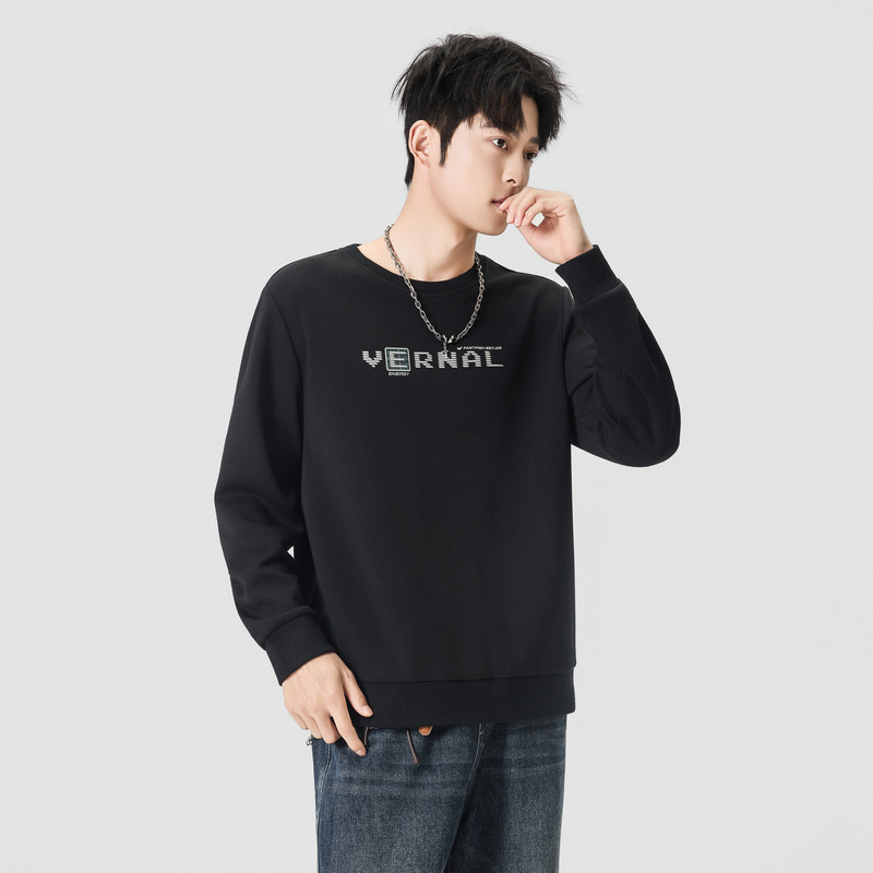 快鱼男士字母印花圆领卫衣2026春季新款休闲百搭长袖宽松舒适上衣