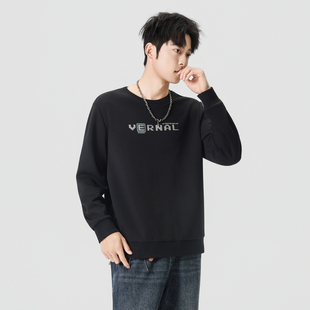 快鱼男士字母印花圆领卫衣2026春季新款休闲百搭长袖宽松舒适上衣