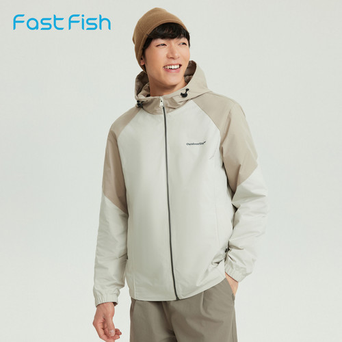 快鱼户外夹克男款2026年春季新款时尚拼色连帽宽松百搭休闲外套男