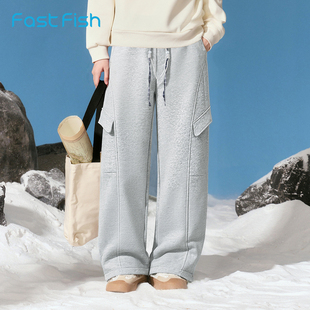 快鱼松紧腰休闲裤女2026春季新款休闲百搭工装裤宽松舒适阔腿裤