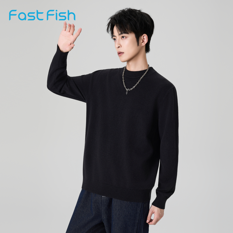 快鱼毛衣男款2025新款柔软亲肤宽松舒适针织衫简约百搭秋冬款男装