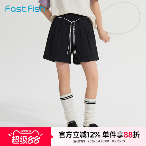 快鱼2026年夏季新款女士街头百搭短裤户外瘦腰抽绳显瘦时尚休闲裤