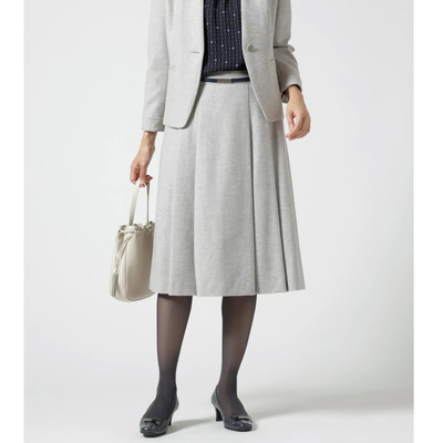 纽约克通勤压褶羊毛混纺半身裙