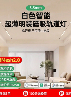 白色超薄明装5.5mm磁吸轨道灯已接入米家APP客餐厅免开槽磁吸灯