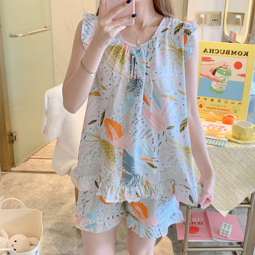 夕水含女棉绸家居服套装