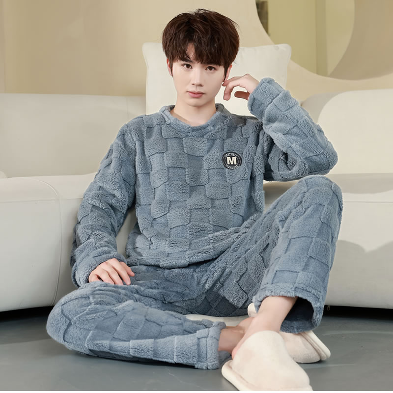 长袖睡衣珊瑚绒男士加厚冬款套头