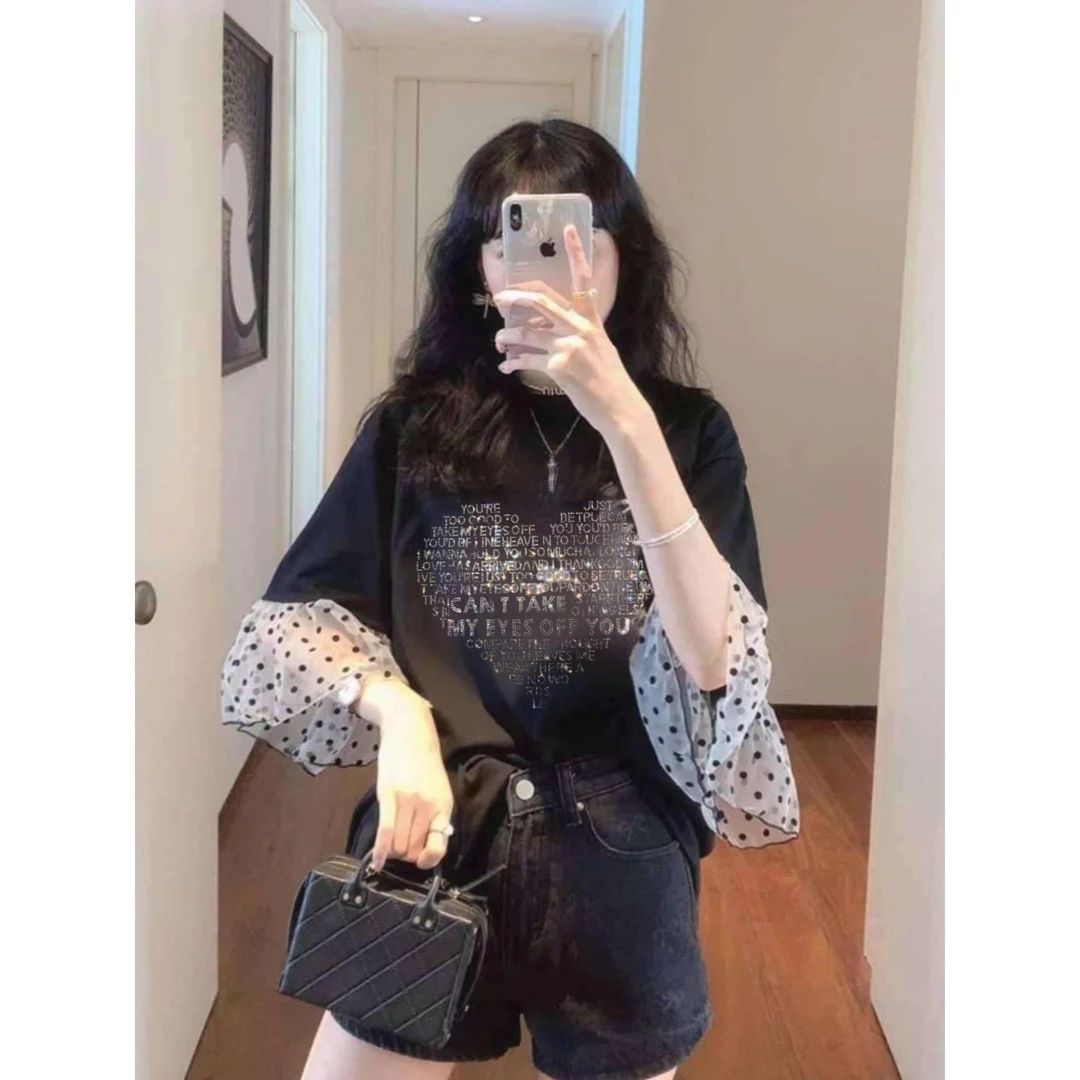 韩国东大门黑色短袖t恤女202T恤