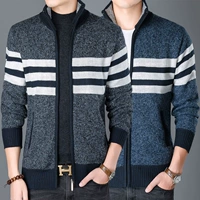 Jingdong Vipshop thương hiệu nam sọc áo len cổ áo mùa thu và mùa đông áo khoác đan len trung niên mới - Cardigan vest nam