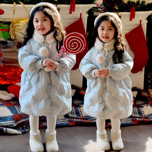 2025冬季新款女童时尚宽松保暖中长款白鸭绒羽绒服潮流外套