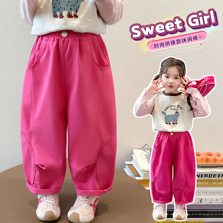 女童春秋弯刀裤2026新款洋气儿童棉布休闲裤子宝宝宽松春装老爹裤