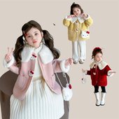 拜年服 儿童红色过年毛呢大衣宝宝冬季 女童加绒外套2026新款 秋冬款