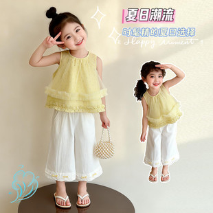 女童套装2026新款夏季无袖t恤衬衫薄款裤子宽松女宝超好看两件套