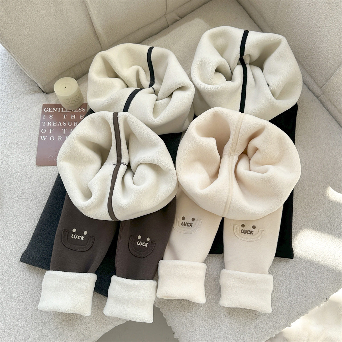 秋冬季新款中大童恩希宝宝韩版女童一体绒加绒打底裤薄绒加厚特厚