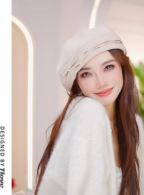 9668毛呢帽子女士秋冬季新款韩版百搭潮蓓蕾帽简约洋气减龄画家帽