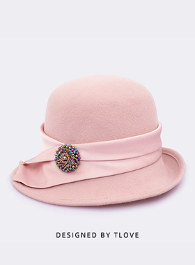 Z124秋冬季新款羊毛毡礼帽女士时尚优雅毛呢帽子御寒保暖出街冬帽