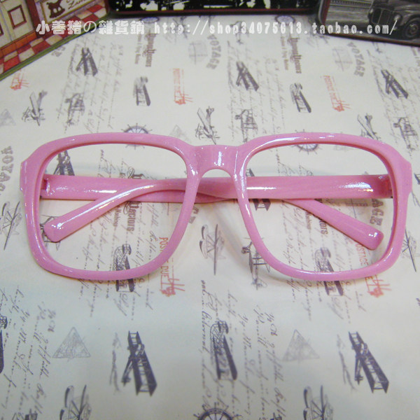粉红色方形全框无镜片眼镜框眼镜架 装饰 蓝色白色紫色塑料记忆