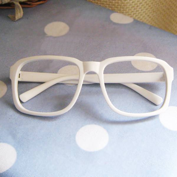白色全框方形无镜片眼镜框 眼镜架 装饰蓝色粉色紫色红色塑料记忆