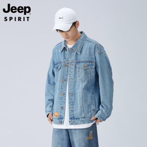 Jeep牛仔外套男复古工装牛仔夹克