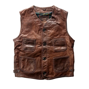 春秋季 休闲真皮机车背心坎肩男女棕色复古头层牛皮马甲可定制 新款