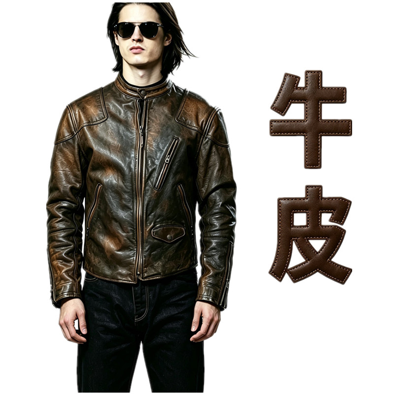 复刻RL毒液真皮夹克男立领多兜重水洗头层原皮复古做旧黄牛皮夹克