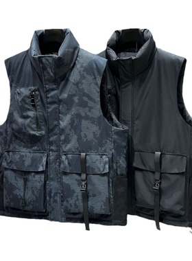 重120-173CM380斤运动立领无袖加厚棉外套加肥加大码多口袋马甲男