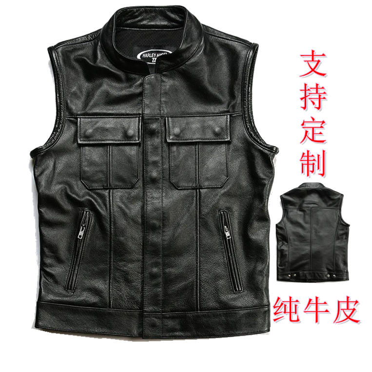 哈雷机车服真皮衣男头层机车俱乐部牛皮马甲户外街头马甲胸96-132