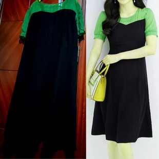 高端优雅拼接女夏装修身显瘦中长款大摆短袖西装连衣裙子白领大码