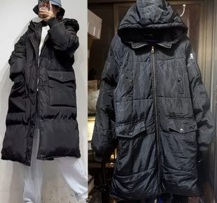 黑色加厚宽松男女情侣冬装羽绒棉衣棉服袄中长款连帽风衣大衣外套