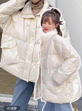 白色羽绒服棉衣面包棉服大衣外套
