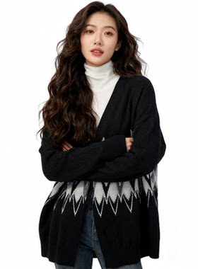 针织毛衣外套披肩慵懒圆领宽松女
