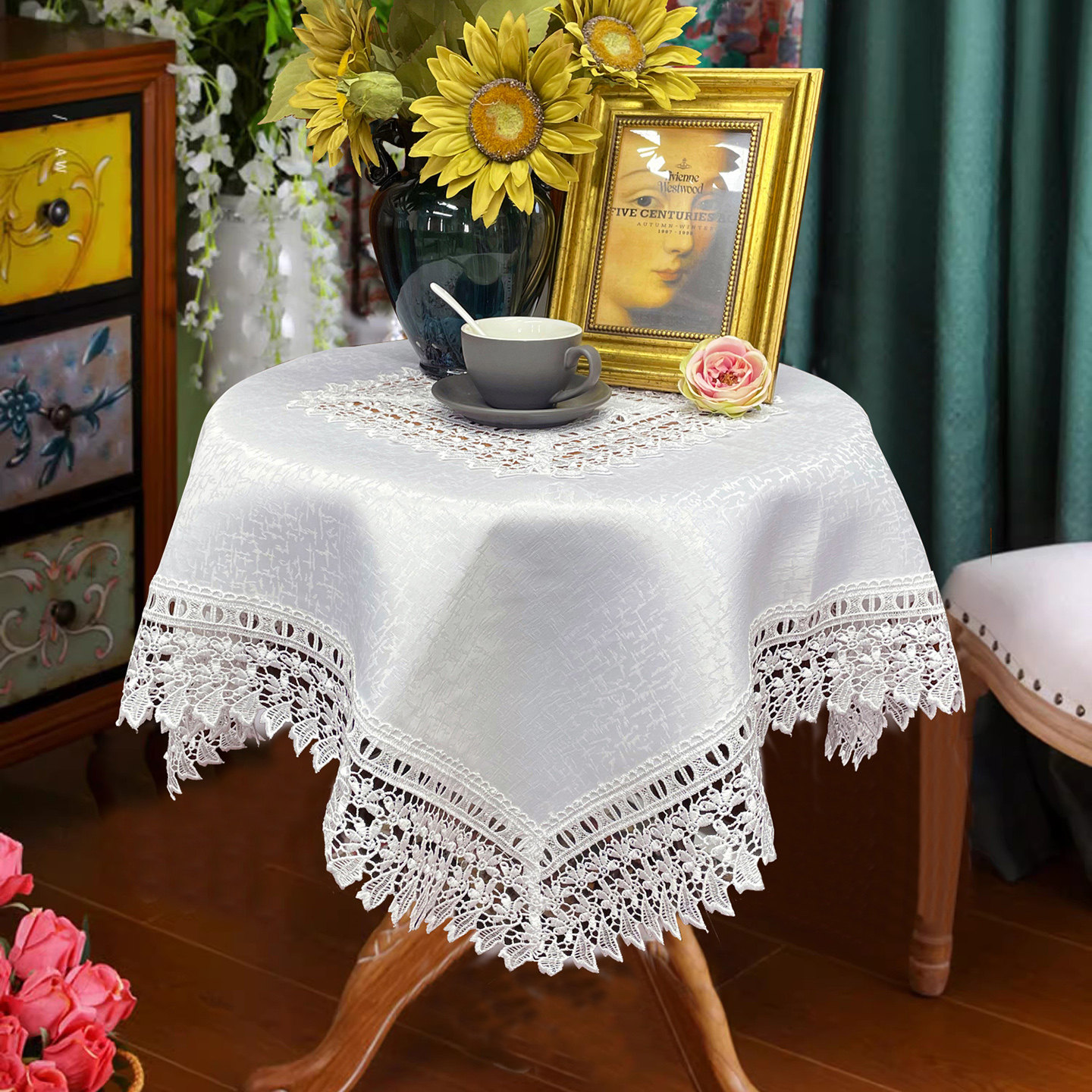 外贸白色法式古典水溶绣花边桌布餐桌茶几床头柜边柜家电防尘盖巾,居家布艺,桌布,淘宝优惠券,粉丝福利购,淘宝优惠卷