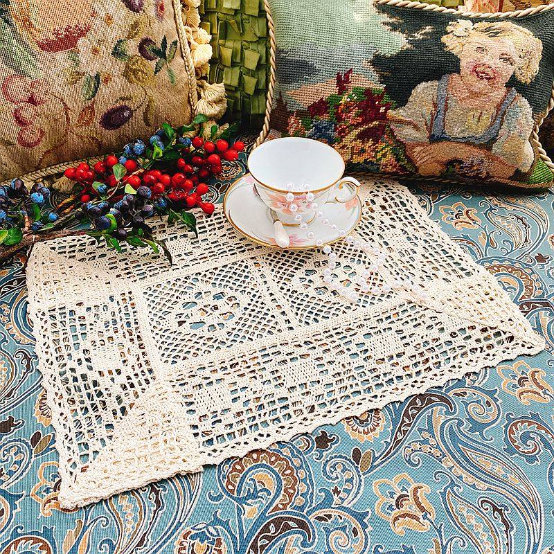 外贸小号棉线钩花编织蕾丝镂空桌布桌旗垫子床头柜鞋柜防尘盖巾,居家布艺,桌旗,淘宝优惠券,粉丝福利购,淘宝优惠卷