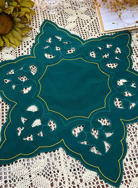 绿色美式田园乡村圣诞棉布餐垫桌垫杯垫盘垫花瓶餐桌茶几装饰盖巾