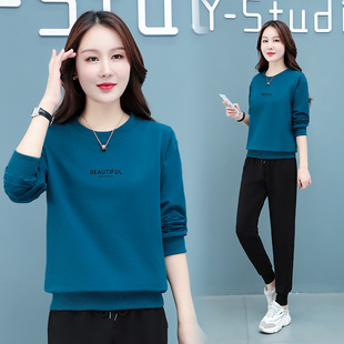 女圆领长袖 2022年新款 春秋季 休闲运动套装 网红减龄两件套 卫衣时尚
