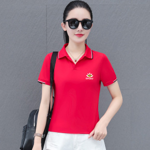 夏季新款POLO衫女短袖T恤女纯棉休闲显瘦女士小菊花印花短袖上衣