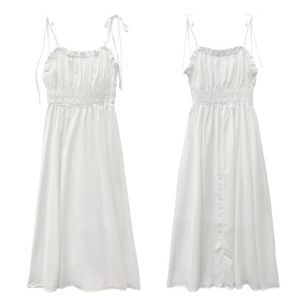 白色法式吊带连衣裙夏季收腰显瘦长款A字裙女装时尚休闲洋气C$27