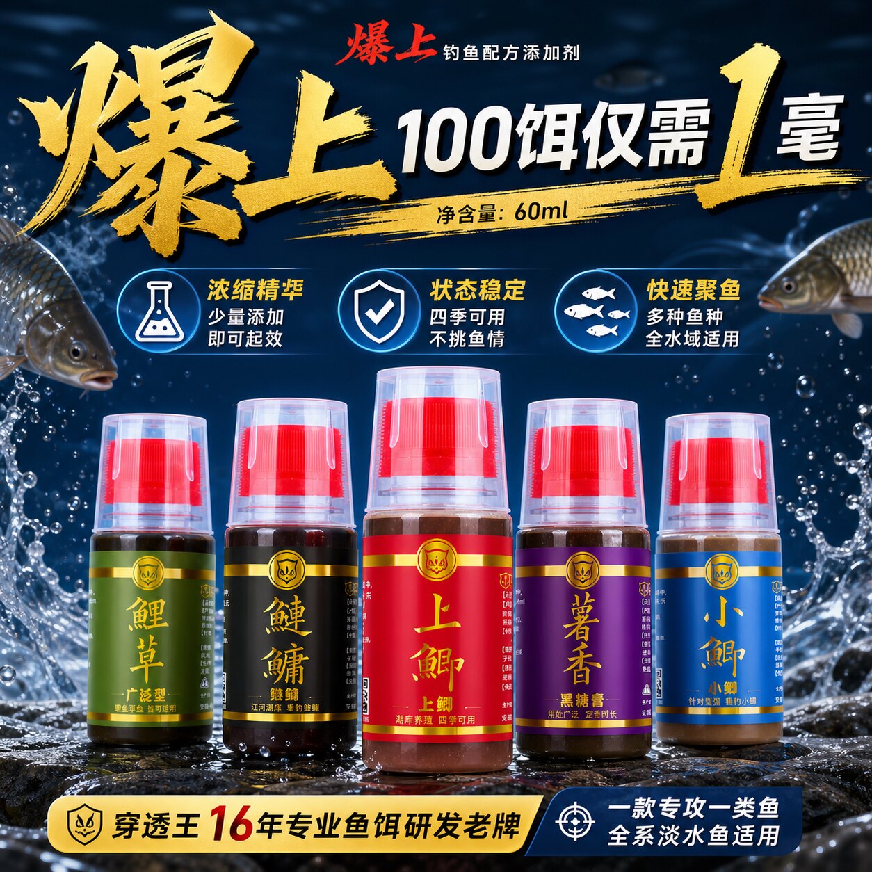 穿透王鱼饵诱食添加剂鲫鲤草青鲢鳙通用黑坑湖库野钓钓鱼饵料小药