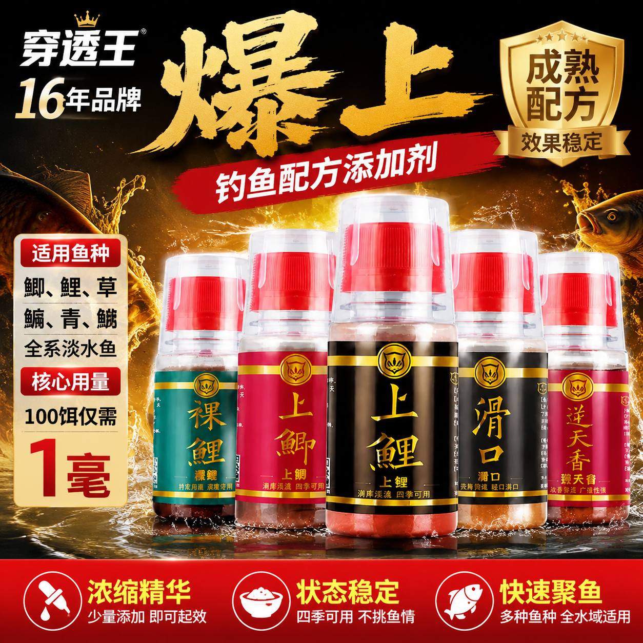 穿透王鱼饵诱食添加剂鲫鲤草青鲢鳙通用黑坑湖库野钓钓鱼饵料小药