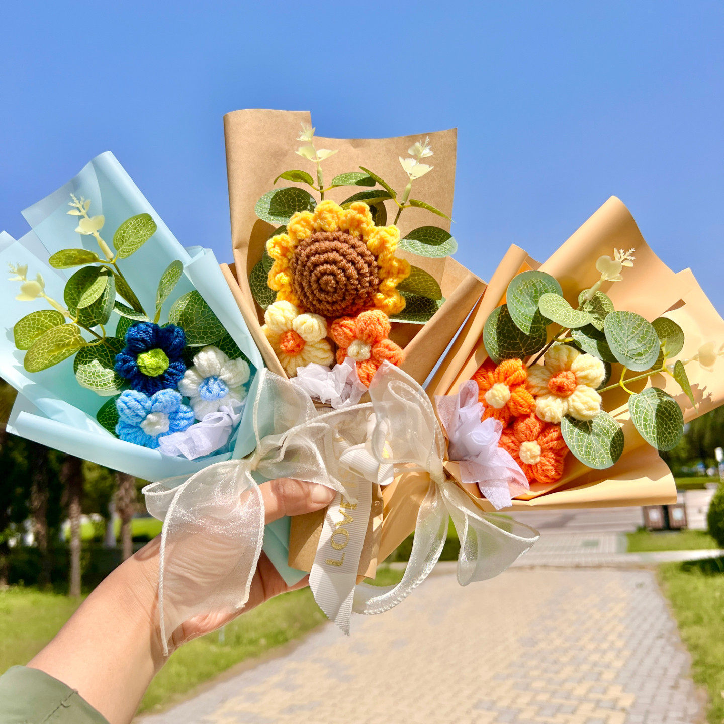 手工针织花束送老师礼物毛线编织向日葵教师节开学季花束礼品