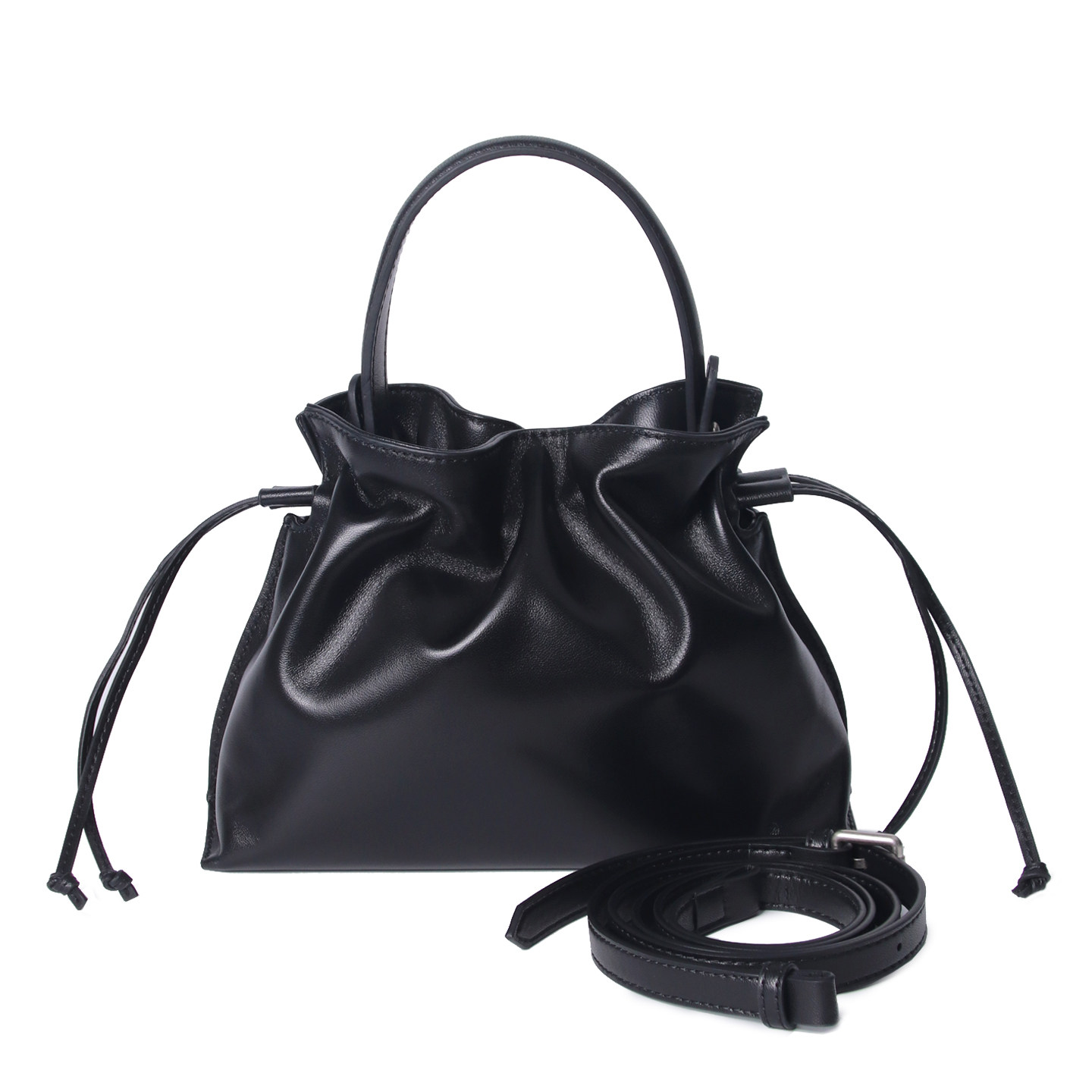 新款包包女斜挎包时尚羊皮福袋包女抽绳云朵包百搭真皮手提斜挎包