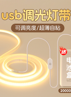 usb调光灯带自粘背胶充电款免插电5v接口床头氛围灯调亮度led灯条